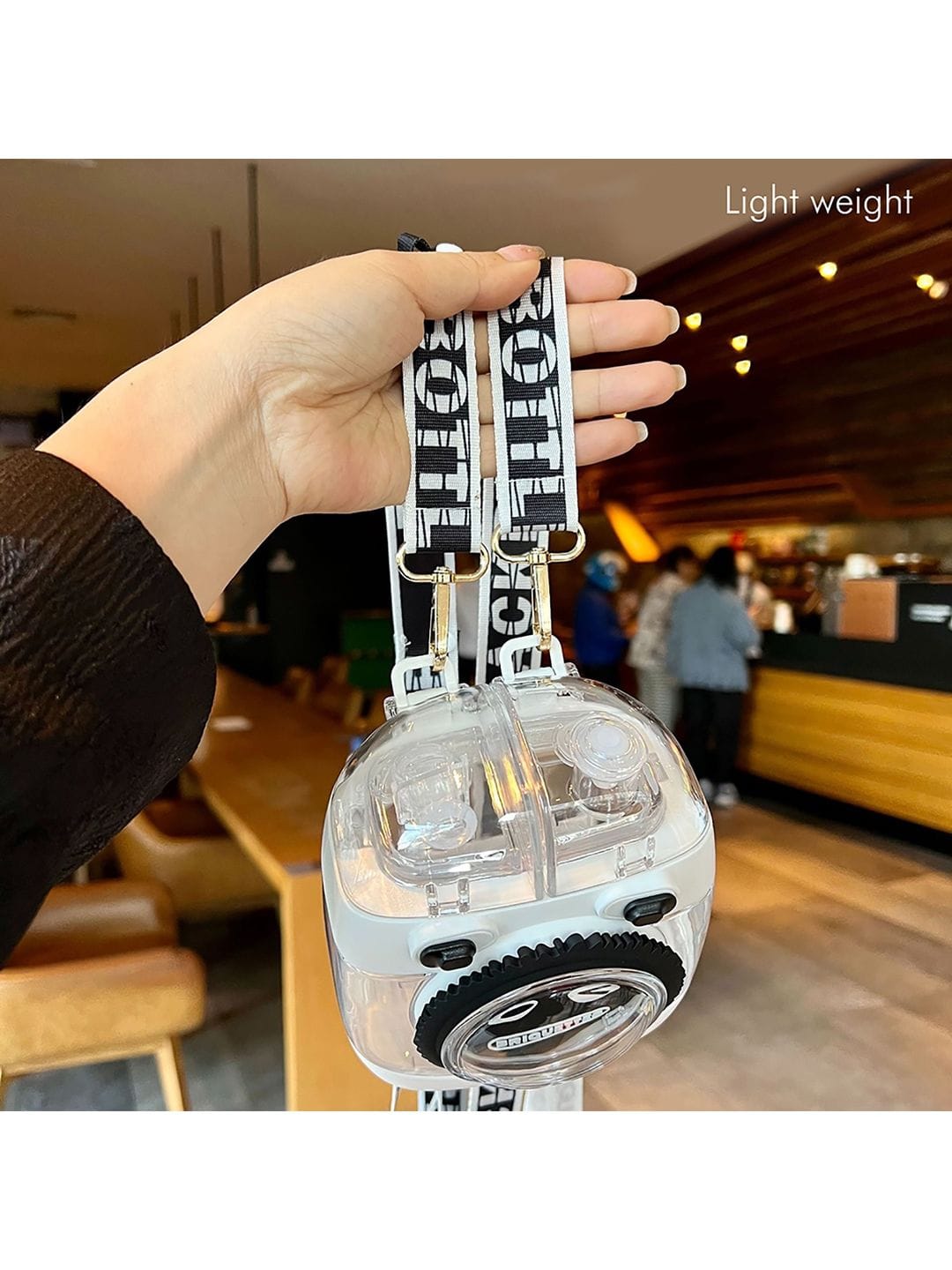 Kids Water Bottle with Straw 1000ml, Leakproof Tritan Sipper, Backpack Style with Adjustable Strap, BPA Free, Easy Clean Portable School Bottle (White)