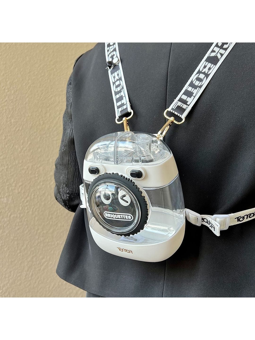 Kids Water Bottle with Straw 1000ml, Leakproof Tritan Sipper, Backpack Style with Adjustable Strap, BPA Free, Easy Clean Portable School Bottle (White)