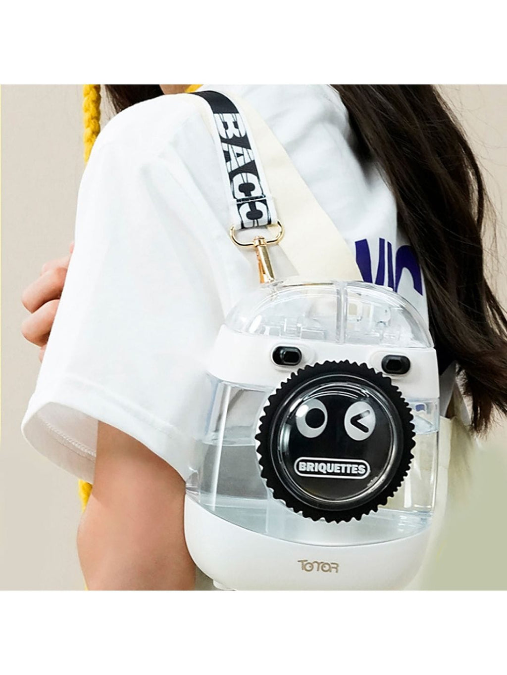 Kids Water Bottle with Straw 1000ml, Leakproof Tritan Sipper, Backpack Style with Adjustable Strap, BPA Free, Easy Clean Portable School Bottle (White)