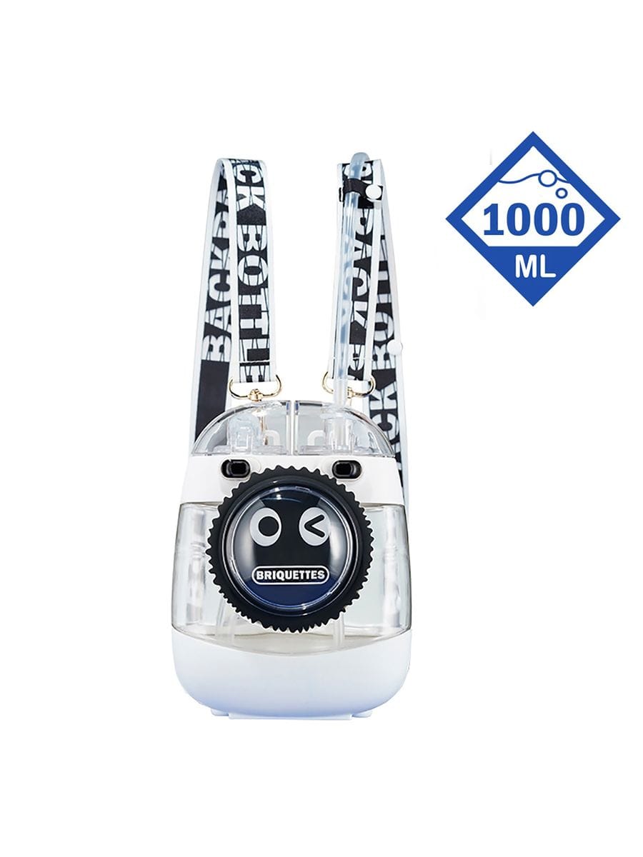 Kids Water Bottle with Straw 1000ml, Leakproof Tritan Sipper, Backpack Style with Adjustable Strap, BPA Free, Easy Clean Portable School Bottle (White)