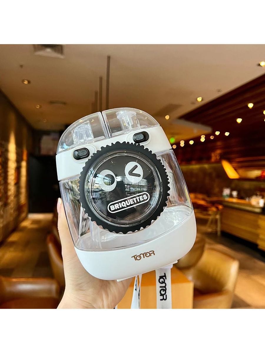 Kids Water Bottle with Straw 1000ml, Leakproof Tritan Sipper, Backpack Style with Adjustable Strap, BPA Free, Easy Clean Portable School Bottle (White)