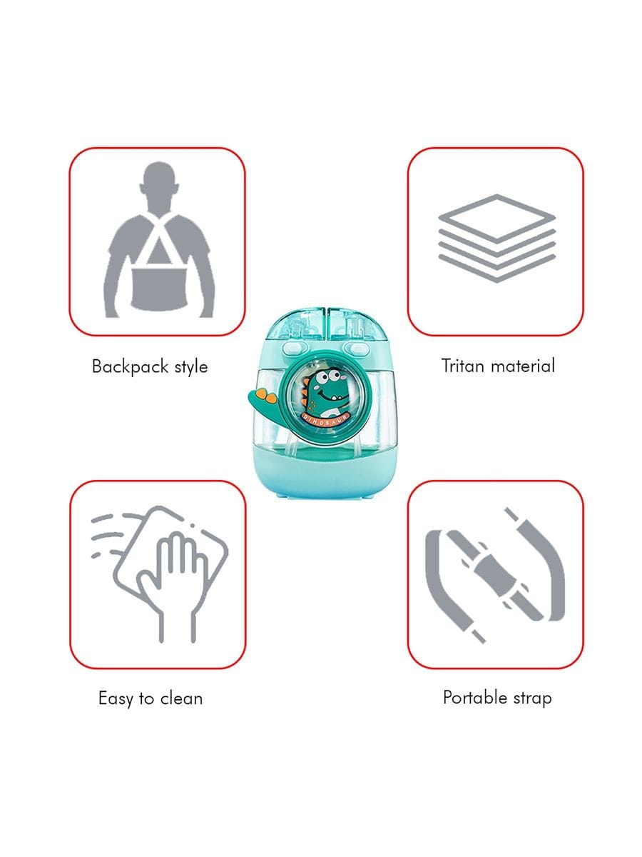 Kids Water Bottle with Straw 1000ml, Leakproof Tritan Sipper, Backpack Style with Adjustable Strap, BPA Free, Easy Clean Portable School Bottle (Green)