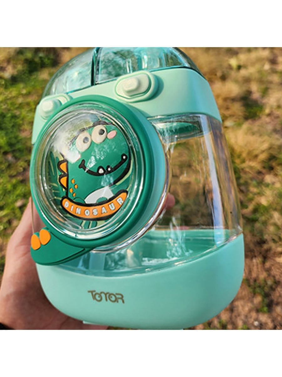 Kids Water Bottle with Straw 1000ml, Leakproof Tritan Sipper, Backpack Style with Adjustable Strap, BPA Free, Easy Clean Portable School Bottle (Green)