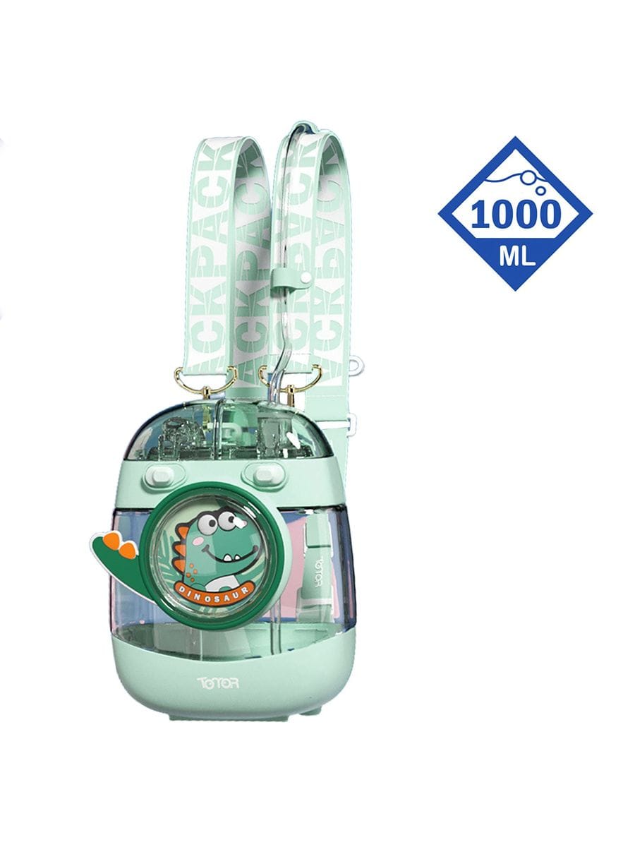 Kids Water Bottle with Straw 1000ml, Leakproof Tritan Sipper, Backpack Style with Adjustable Strap, BPA Free, Easy Clean Portable School Bottle (Green)