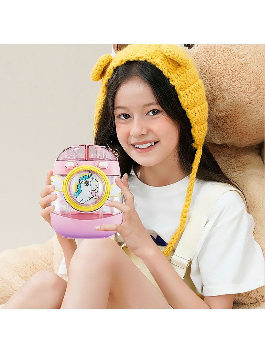 Kids Water Bottle with Straw 1000ml, Leakproof Tritan Sipper, Backpack Style with Adjustable Strap, BPA Free, Easy Clean Portable School Bottle (Pink)