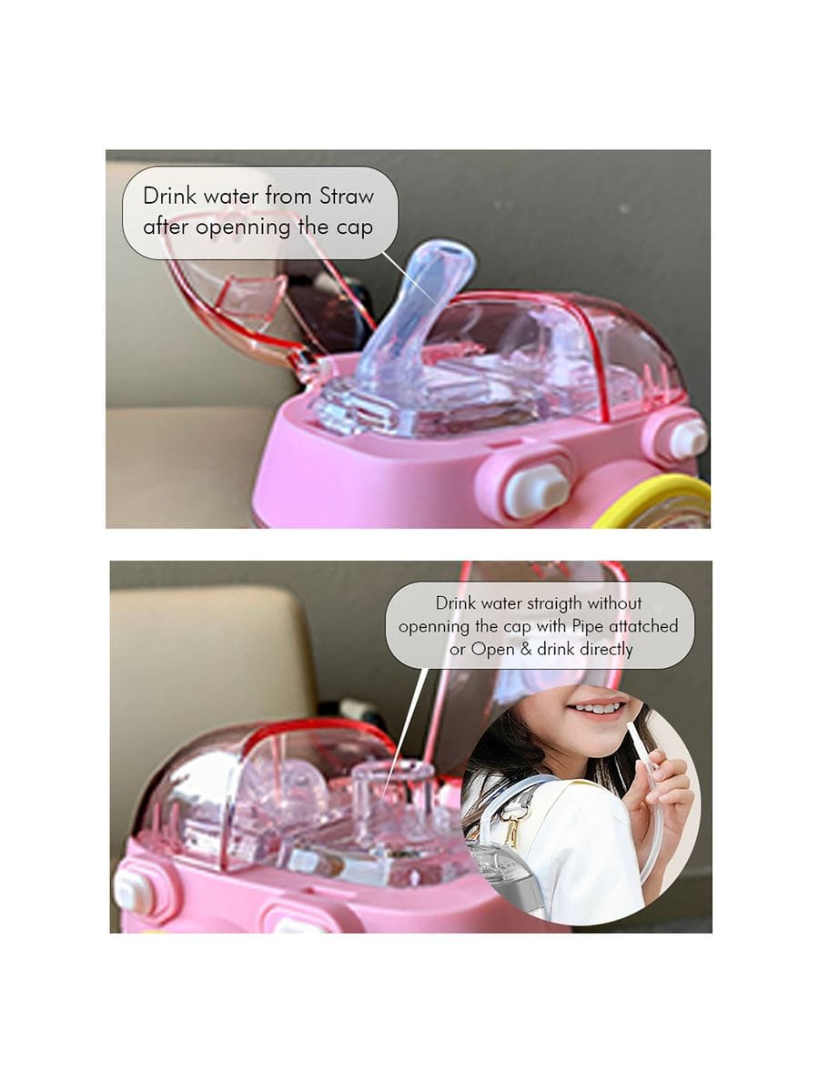 Kids Water Bottle with Straw 1000ml, Leakproof Tritan Sipper, Backpack Style with Adjustable Strap, BPA Free, Easy Clean Portable School Bottle (Pink)