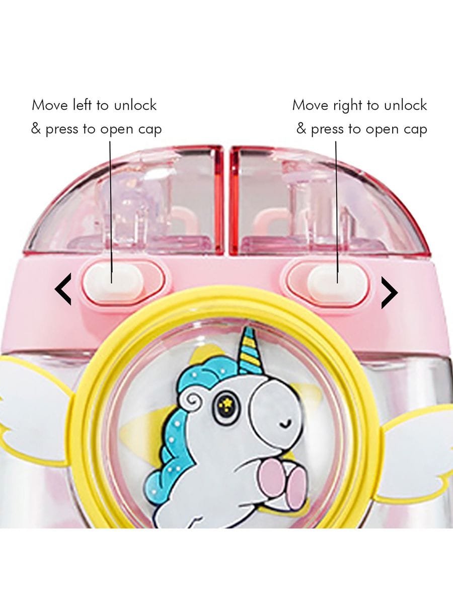 Kids Water Bottle with Straw 1000ml, Leakproof Tritan Sipper, Backpack Style with Adjustable Strap, BPA Free, Easy Clean Portable School Bottle (Pink)