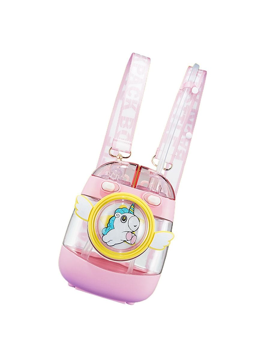 Kids Water Bottle with Straw 1000ml, Leakproof Tritan Sipper, Backpack Style with Adjustable Strap, BPA Free, Easy Clean Portable School Bottle (Pink)