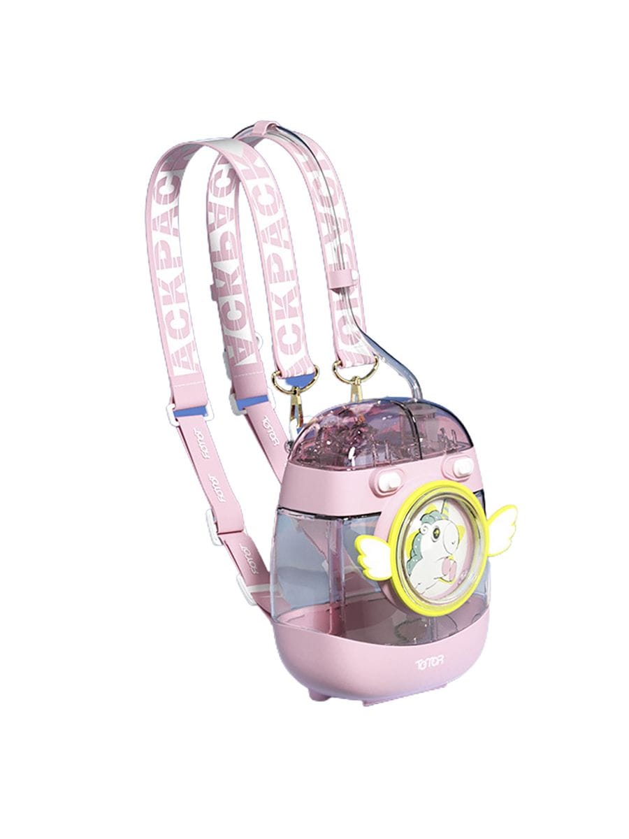 Kids Water Bottle with Straw 1000ml, Leakproof Tritan Sipper, Backpack Style with Adjustable Strap, BPA Free, Easy Clean Portable School Bottle (Pink)