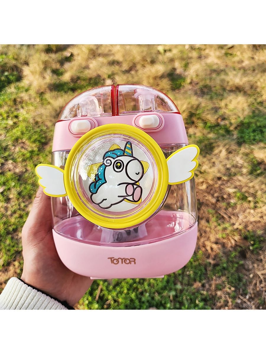 Kids Water Bottle with Straw 1000ml, Leakproof Tritan Sipper, Backpack Style with Adjustable Strap, BPA Free, Easy Clean Portable School Bottle (Pink)