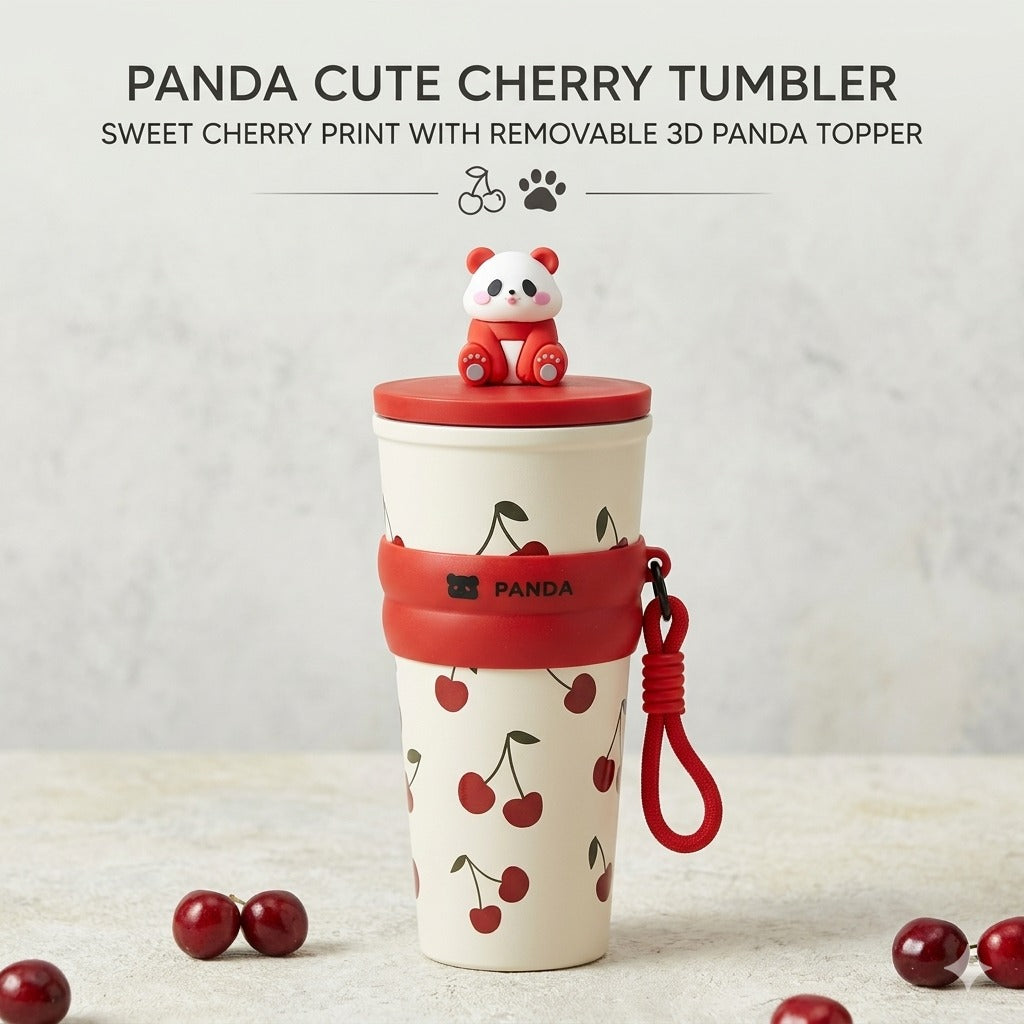 DailyAlley Black Panda Water Bottle - A cute, cherry-designed water bottle perfect for staying hydrated with a touch of fun and style.