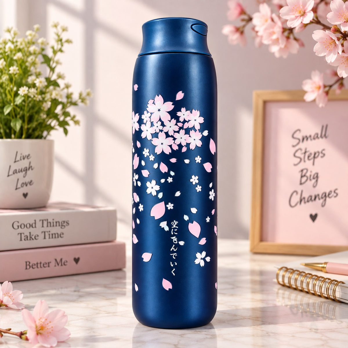 Stainless Steel Water Bottle 470ml | Compact Reusable Steel Water Bottle | Stylish Floral Design | Easy to Carry | for School, Office, Travel & Daily Use