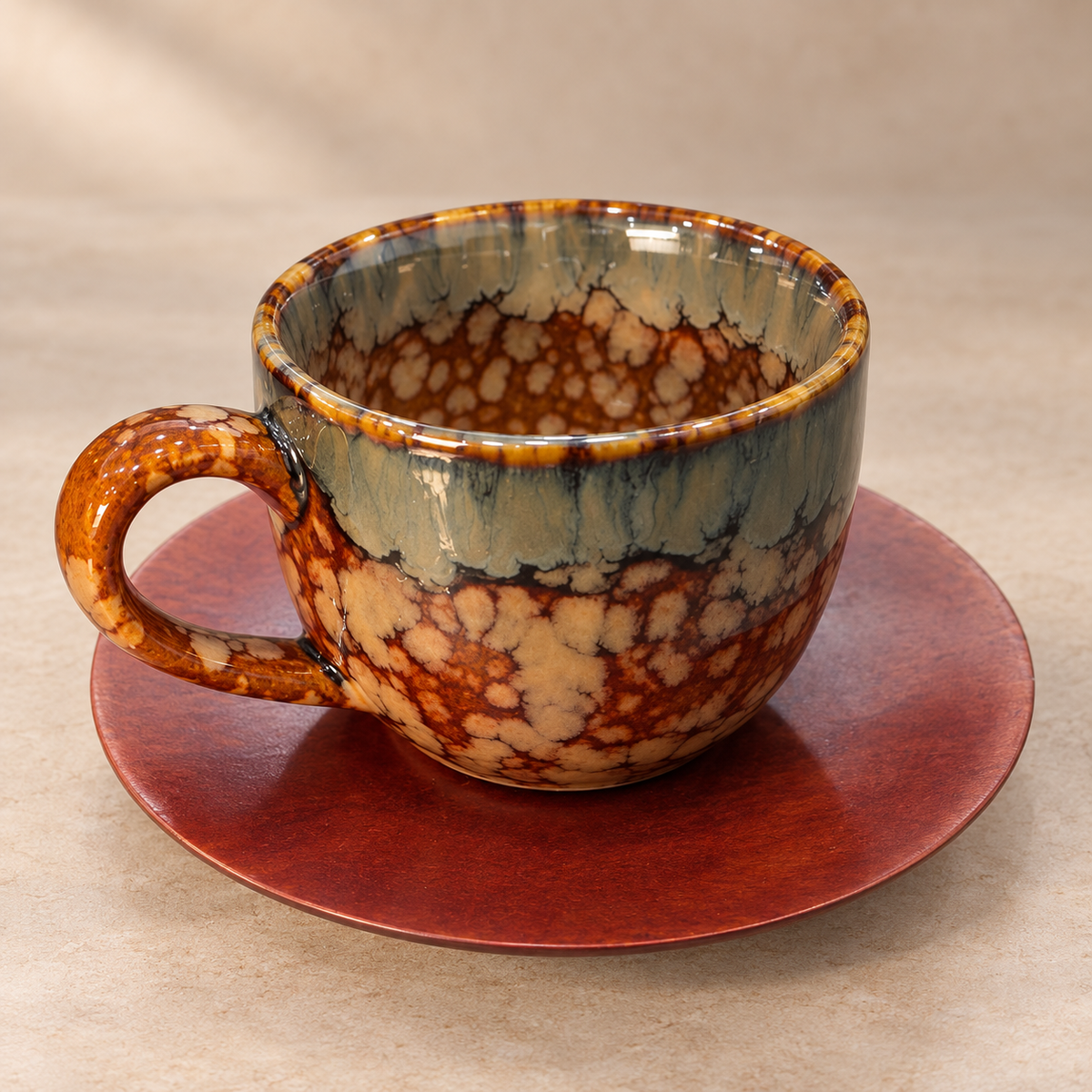 Premium Ceramic Coffee Mugs Set of 6 with Saucers | Handmade Look Glazed Tea Cups for Coffee, Tea & Hot Beverages | Stylish Cups Set for Home, Office & Gifting